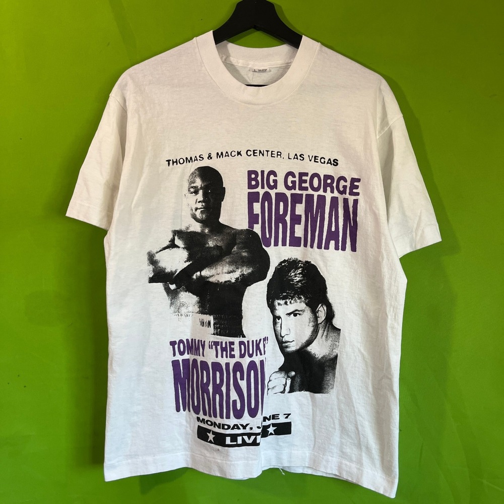 VTG LL Cool J George Foreman Tommy Morrison Boxing Shirt 1993 Vegas White Large